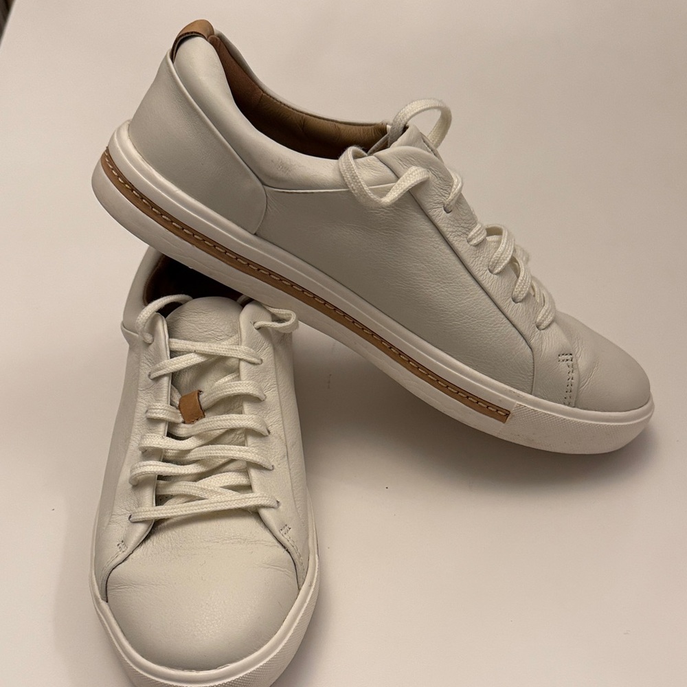 Clarks White Leather Women’s Sneakers